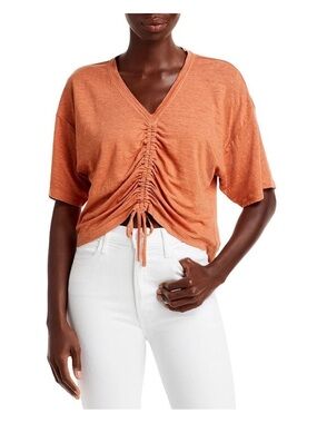 FRAME Organic Linen Front Cinched Tee Size M Orange